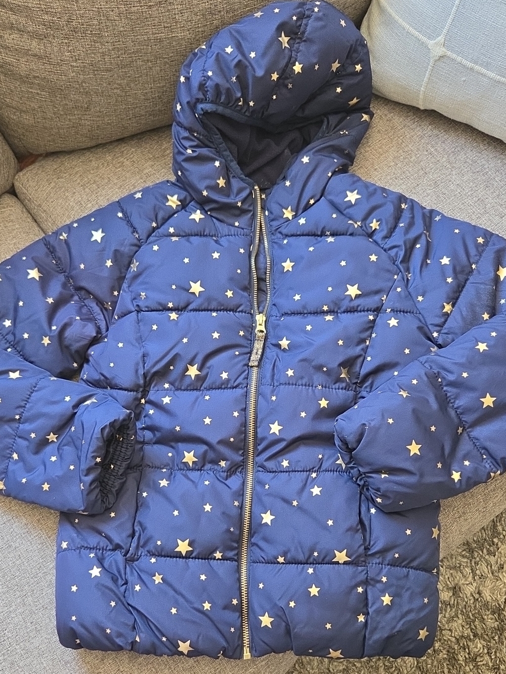 Old Navy Navy Puffer Jacket with Gold Star Print